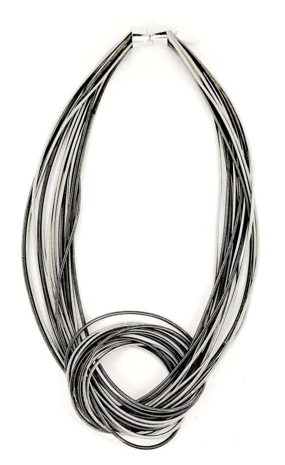 Piano Wire Necklace Large Knot in Silver and Slate Mix