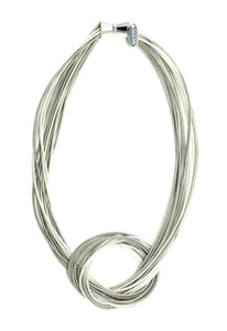 Piano Wire Necklace Large Knot in Silver and White