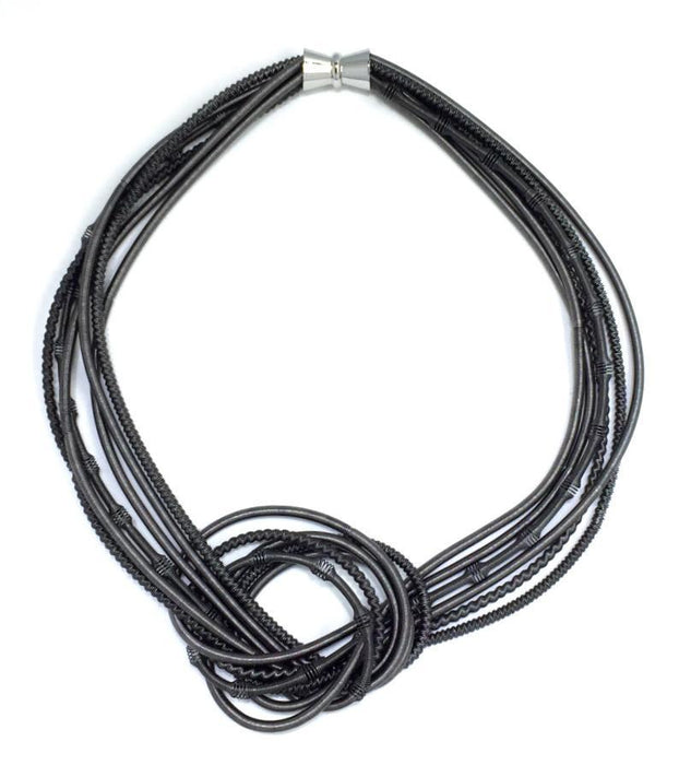 Piano Wire Necklace Large Knot in Textured Black