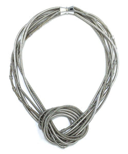Piano Wire Necklace Large Knot in Textured Silver