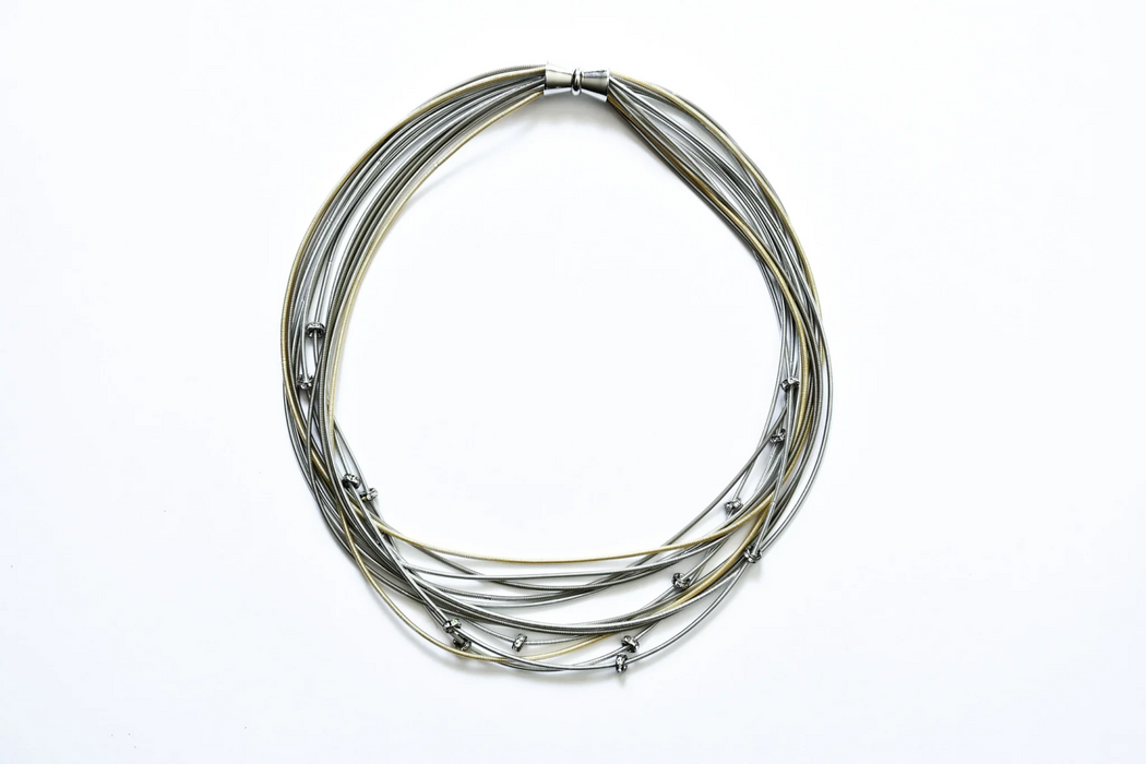 Piano Wire Necklace Multi Color Multi Strand with Crystal Beads