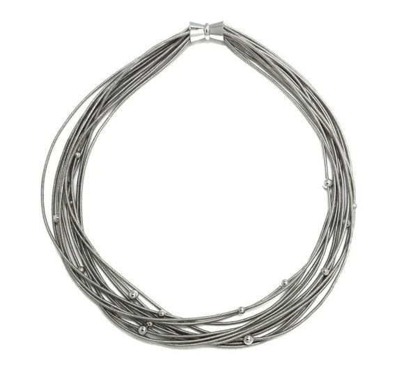 Piano Wire Necklace Silver Beads and Strands