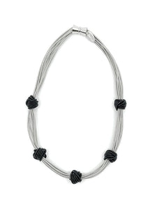 Piano Wire Necklace in Silver with Black Knots