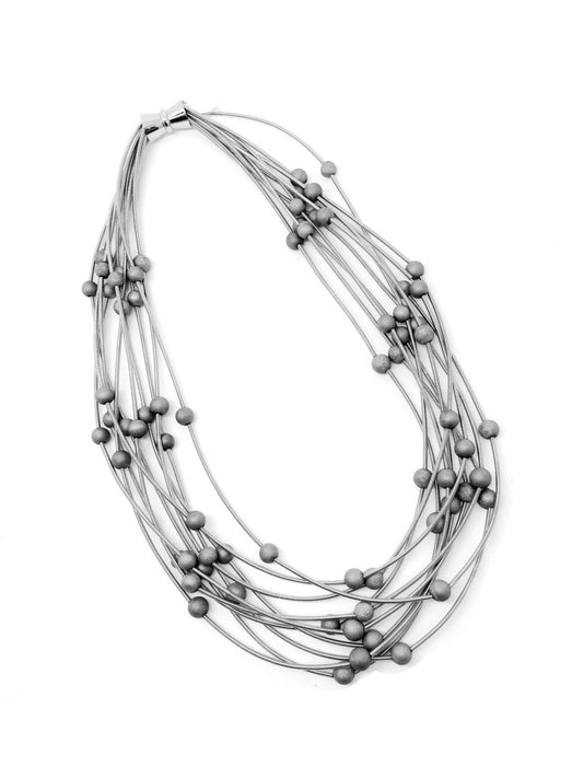 Piano Wire Necklace in Silver with Silver Geode Stones
