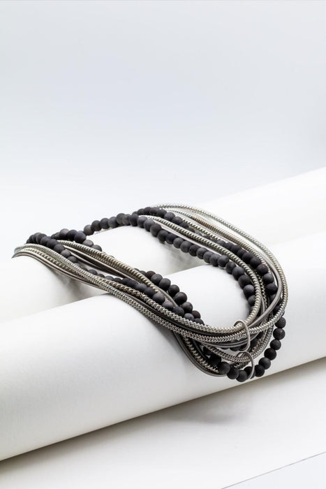 Piano Wire Necklace long length in Slate Gray with Geode Stones