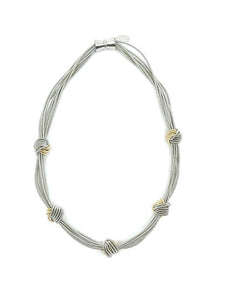 Piano Wire Necklace with Silver and Gold Knots