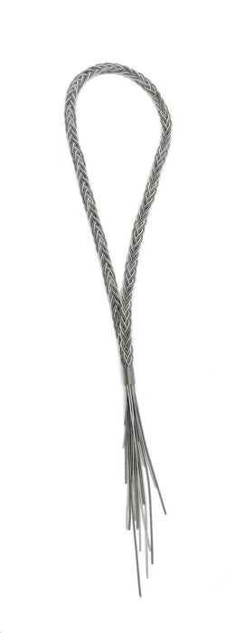 Piano Wire Slate Braided Necklace with Hanging Fringe in Slate
