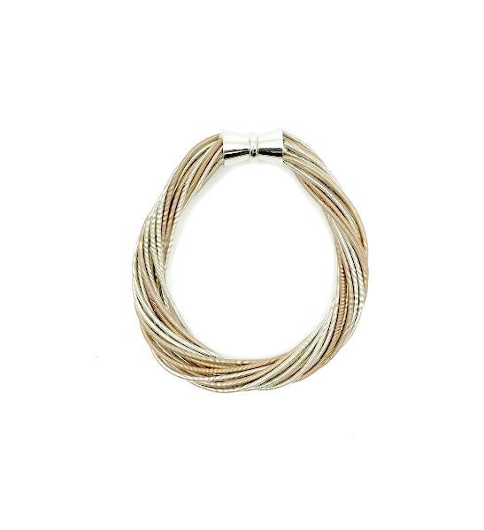 Piano Wire Twist Bracelet Champagne and Silver