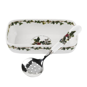 Portmeirion The Holly and The Ivy Cranberry Dish with Slotted Spoon