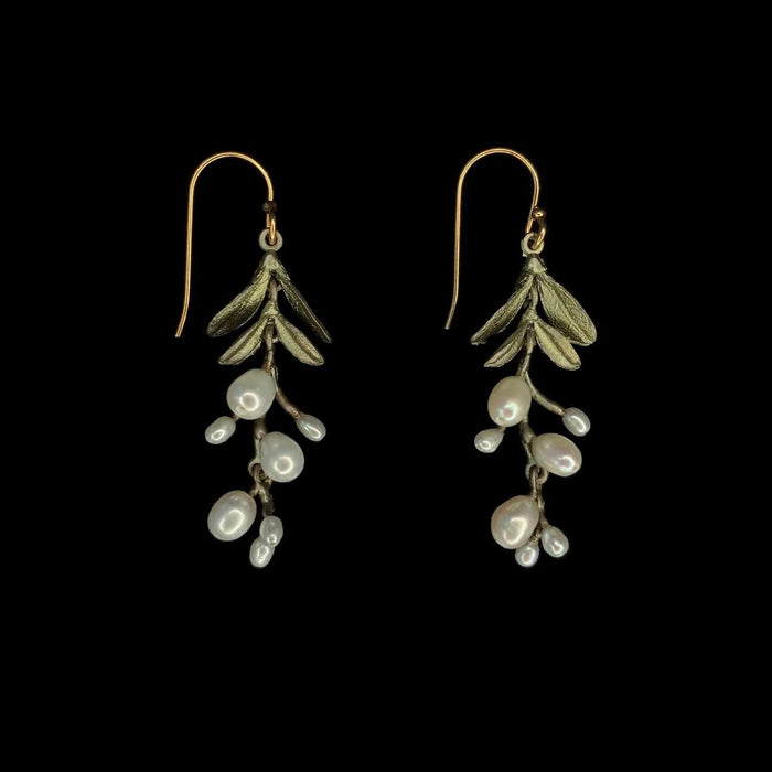Silver Seasons Garden Vine Long Pearl Drop Earrings by Michael Michaud