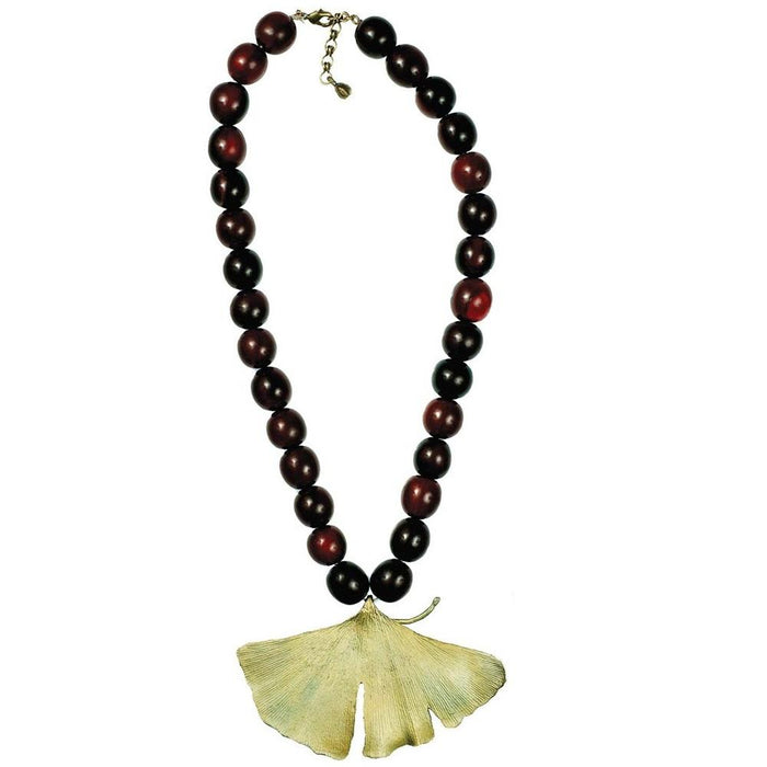 Silver Seasons Ginkgo Bold Leaf Beaded Necklace by Michael Michaud