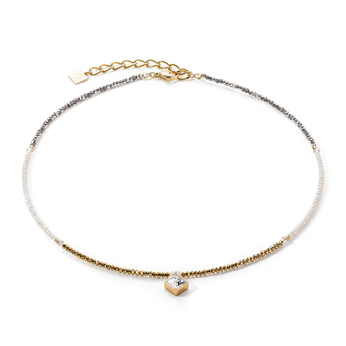 Coeur de Lion Small Crystal Necklace in Gold, White and Grey