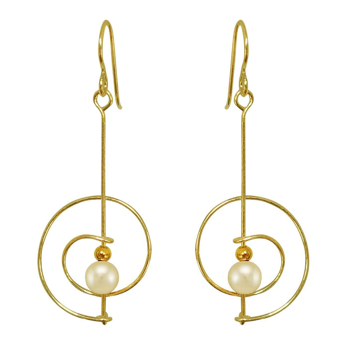Spiral Drop Gold Pearl Earrings