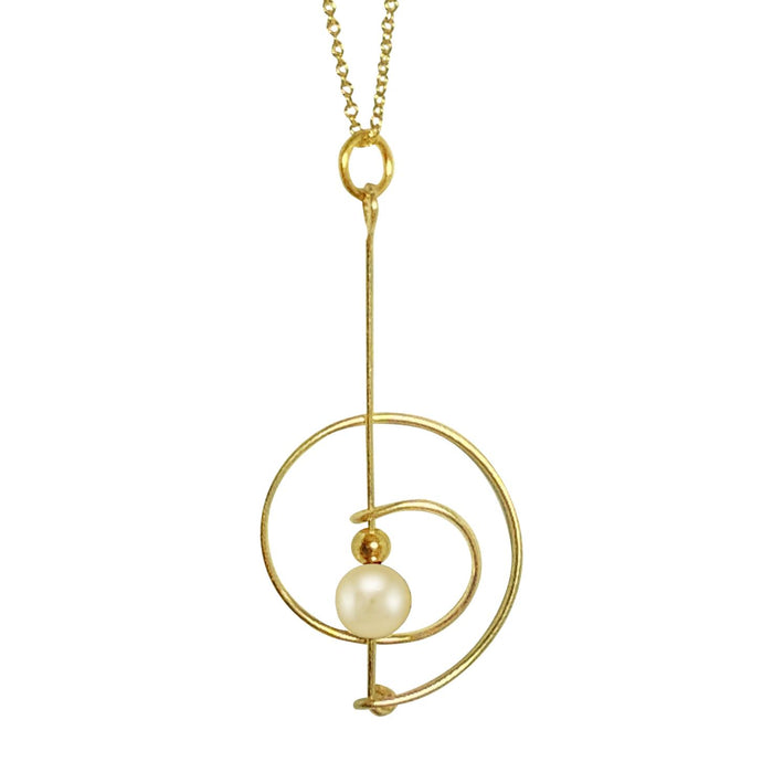 Spiral Drop Gold Pearl Pendant