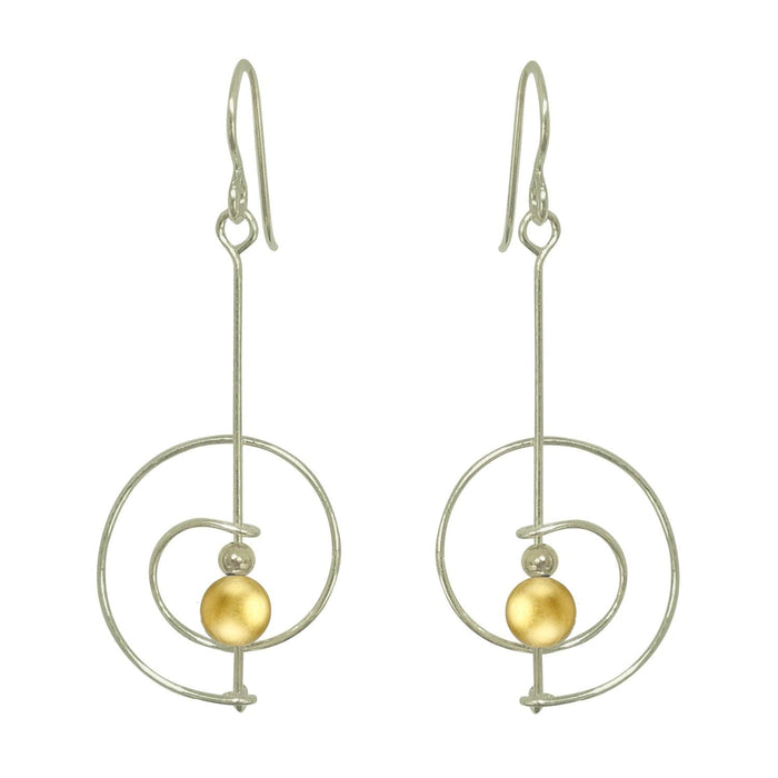 Spiral Drop Sterling Silver Gold Bead Earrings