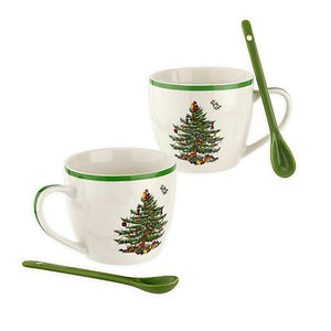 Spode Christmas Tree 4pc Mug and Spoon Set