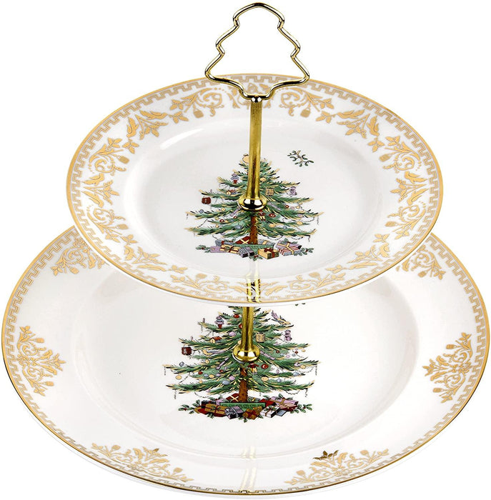 Spode Christmas Tree Gold 2-Tier Server Cake Stand