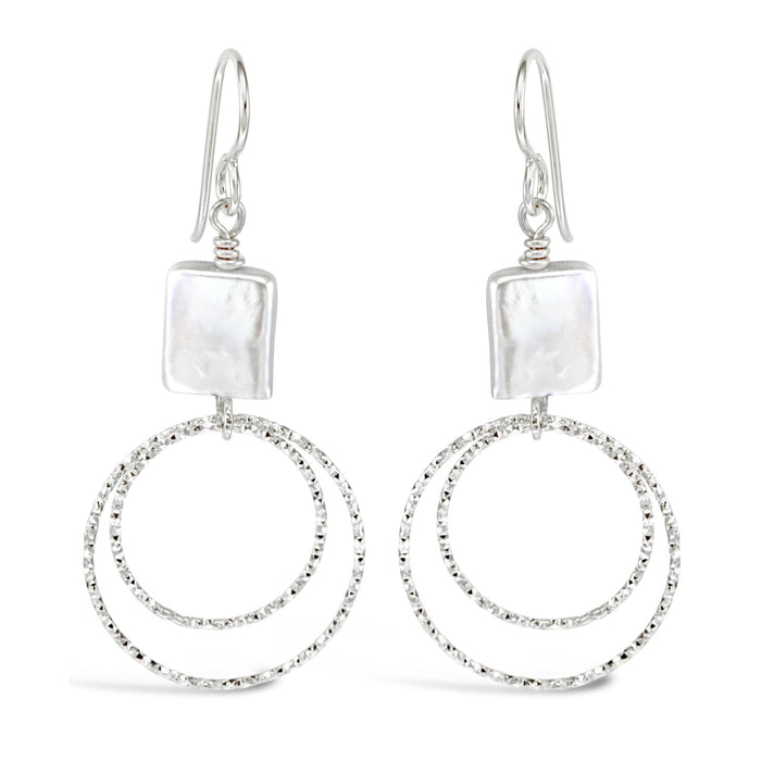 Square Pearl Dangle Earrings in Silver