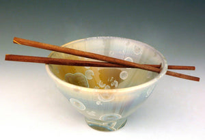 Stellar Pottery Rice Bowl Cream Green Blue Glaze