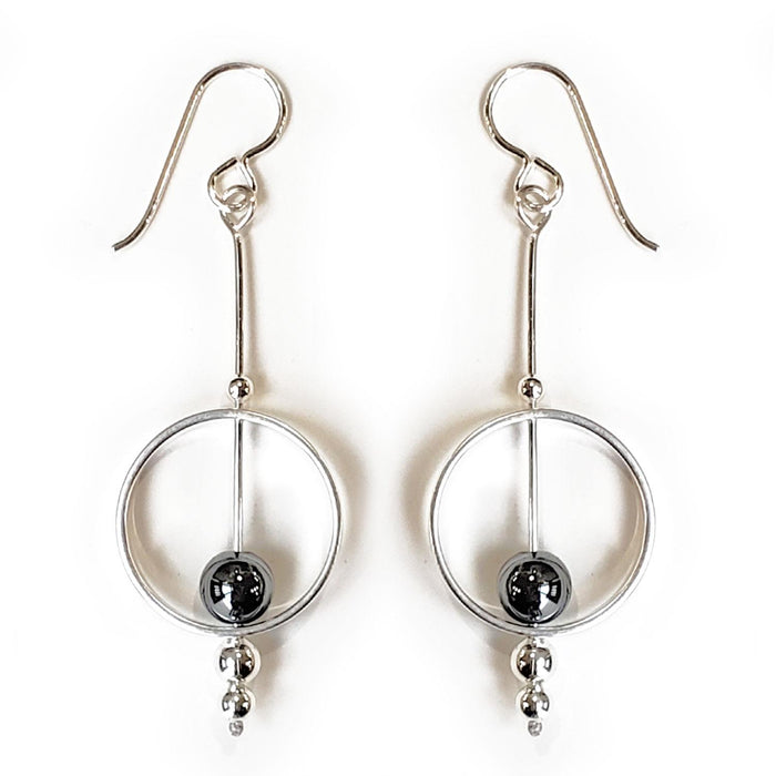 The Ring Earring in Silver and Hematite