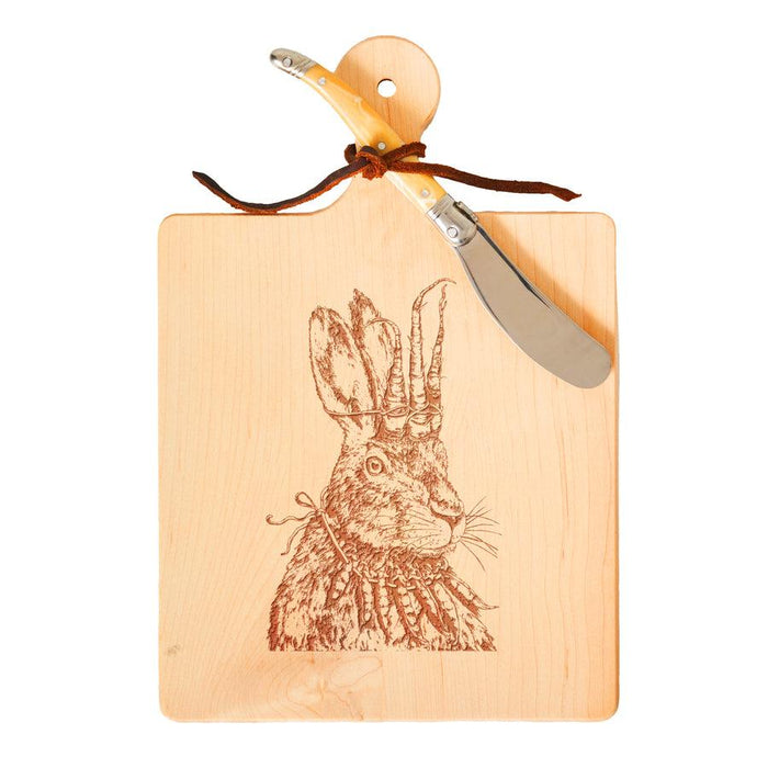 Vicki Sawyer "Garden Prince" Maple Wood Cheeseboard 9"x6" with spreader