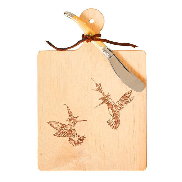 Vicki Sawyer "Hummers Dance 3" Maple Wood Cheeseboard 9"x6" with spreader